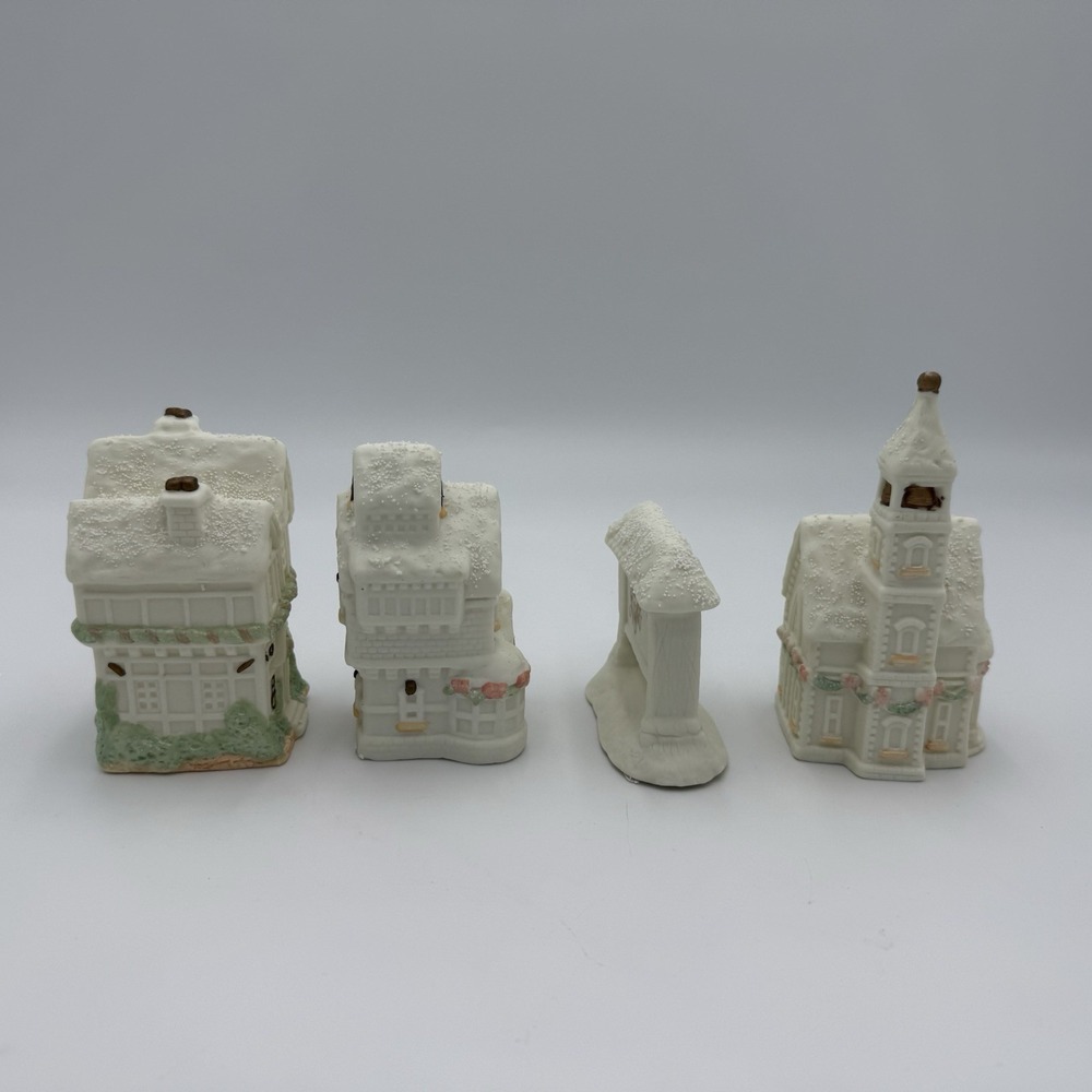 Vtg Carlton Cards Village Houses Figure Holiday Decor Church Cottagecore Cream - Picture 8 of 16